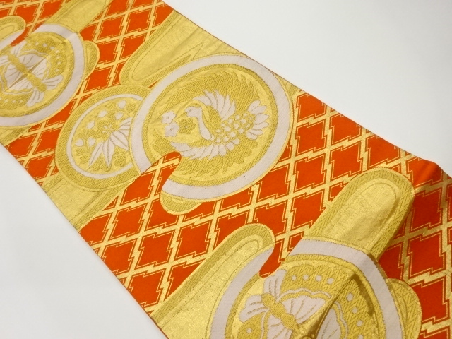 鶴・桐・蝶にヱ霞・松皮菱模様織出し袋帯